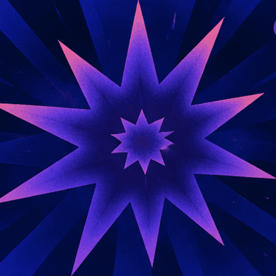 Abstract album cover with a purple starburst on deep blue