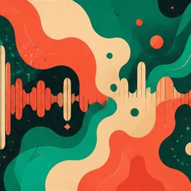 Abstract album cover with coral and green sound waves