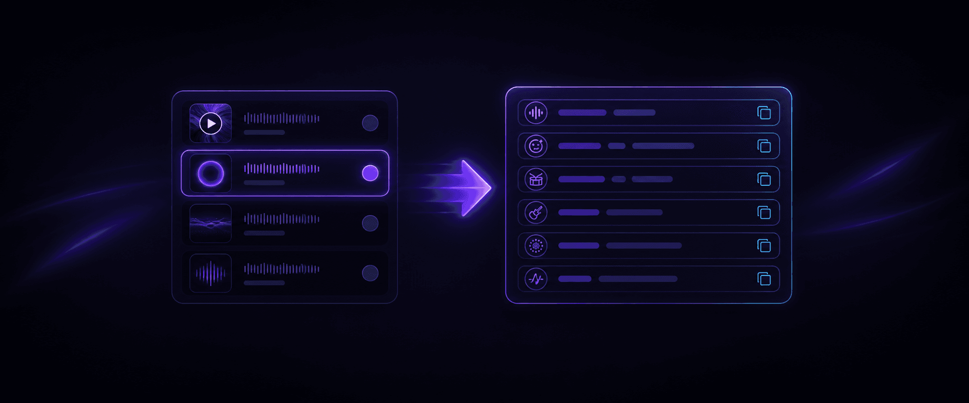 Selected song flowing into a panel of extractable creative details