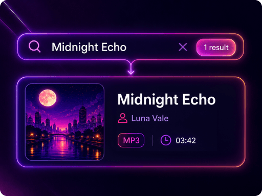 Suno song search result showing the track Midnight Echo